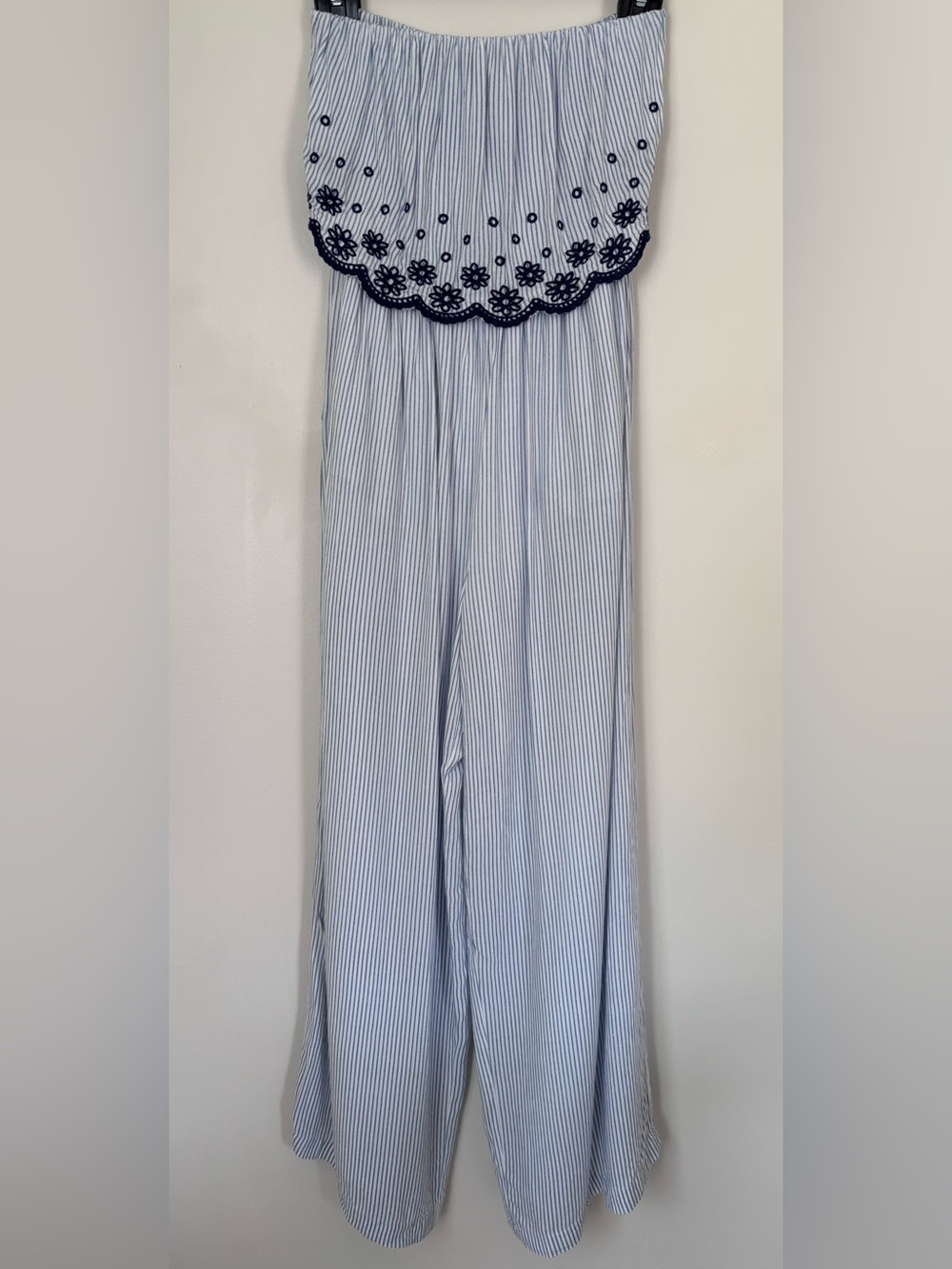 Jessica Simpson Blue & White Striped Jumpsuit | Size Small | Nautical